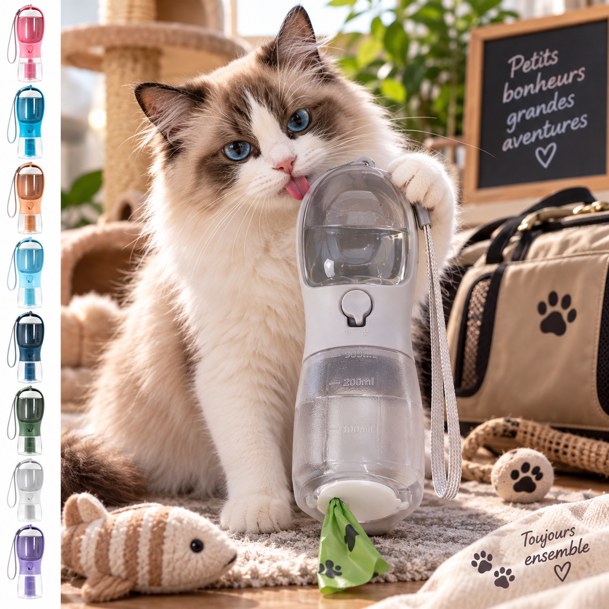 Gourde 3-en-1 pour Chien – Eau, Croquettes & Sacs
