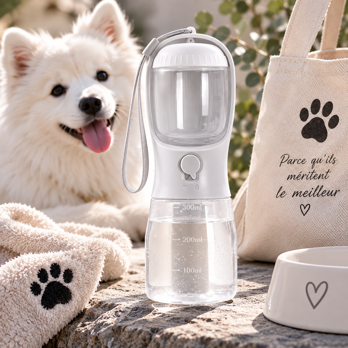 Gourde 3-en-1 pour Chien – Eau, Croquettes & Sacs