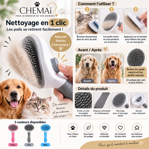 Brosse Auto-Nettoyante Chien & Chat – Retire les Poils en 1 Clic