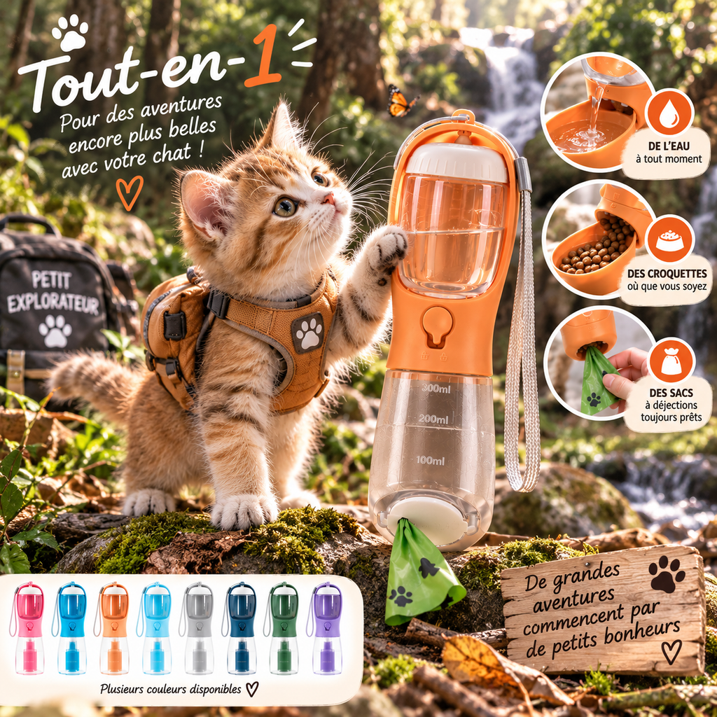 Gourde 3-en-1 pour Chien – Eau, Croquettes & Sacs